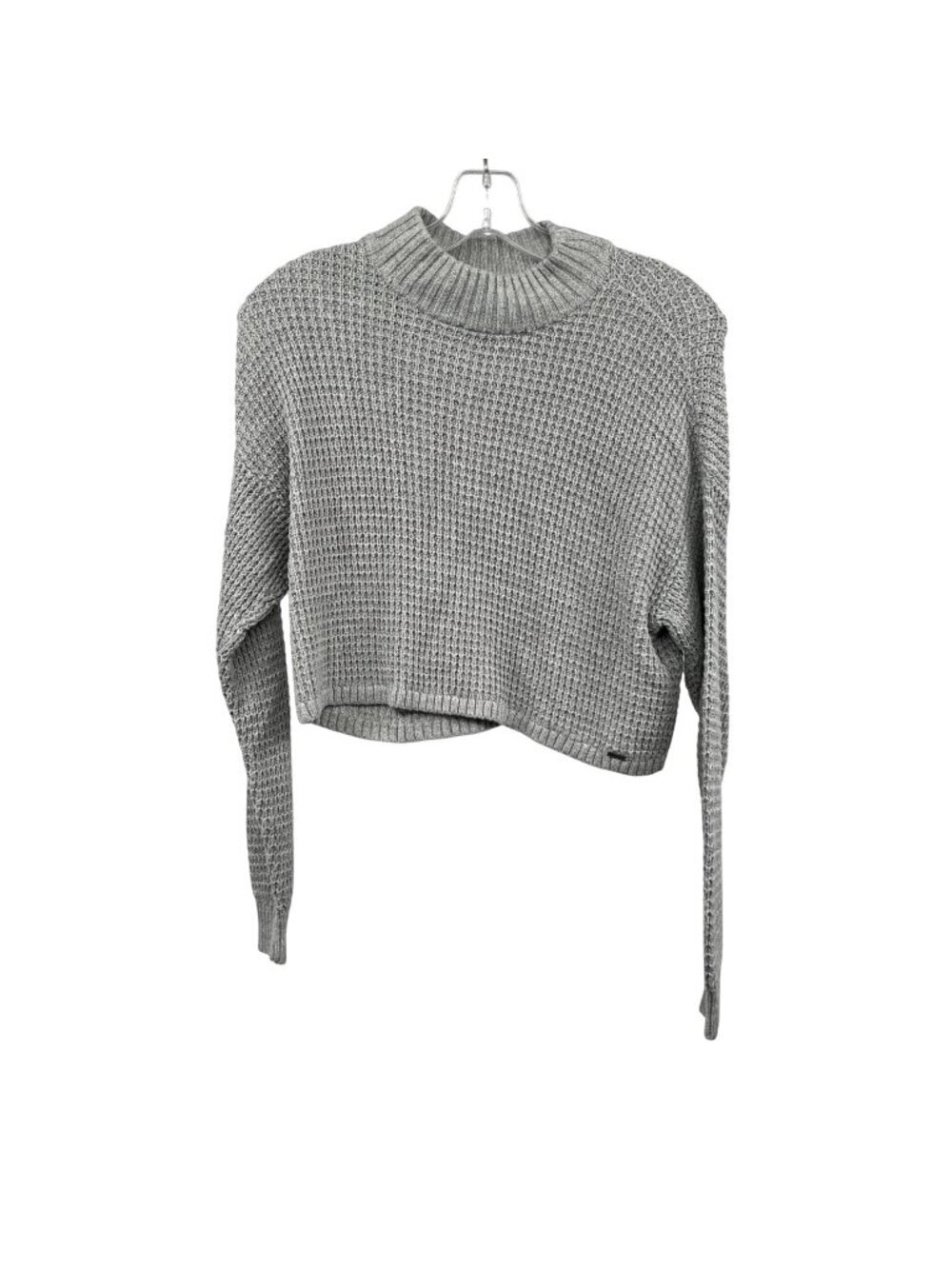 Hollister Womens Cropped Sweater Waffle Knit Long Sleeve Gray Size XS
